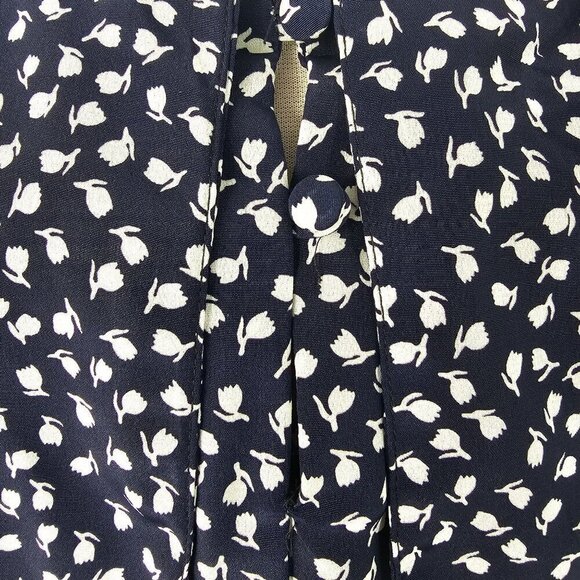 80s Puritan Collar Dress Blouson Drop Waist 3/4 Sleeve Navy White Act II Size 16 - Picture 6 of 12